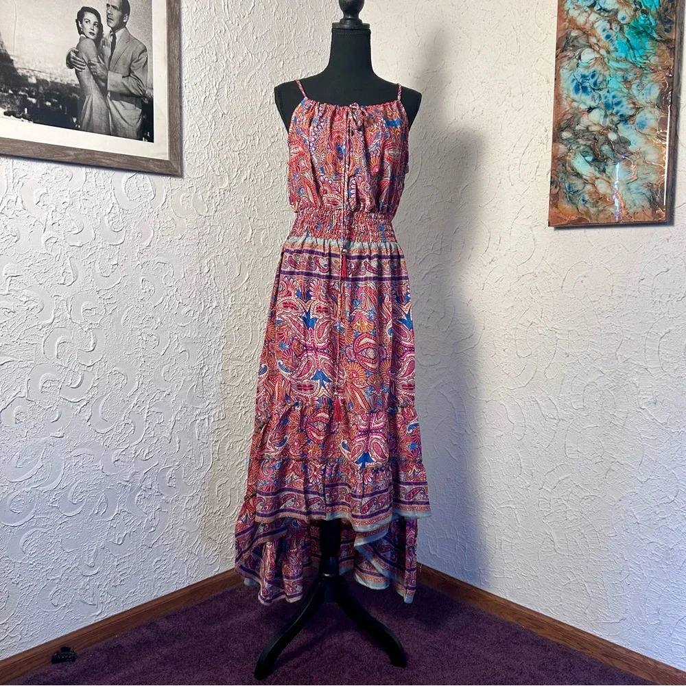 NWT! 100% Silk Sun Dress, Super Flowy, Gorgeous and NWT! Size L, P2P -20” - Picture 2 of 15